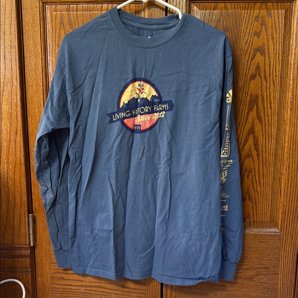 2012 Living History Farms race shirt! Adidas Blue Long Sleeve Tee